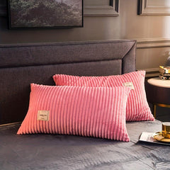 2pcs Plush Stripe Pattern Pillow Case Warm In Winter Multiple Colors