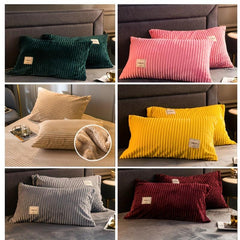2pcs Plush Stripe Pattern Pillow Case Warm In Winter Multiple Colors