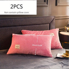 2pcs Plush Stripe Pattern Pillow Case Warm In Winter Multiple Colors