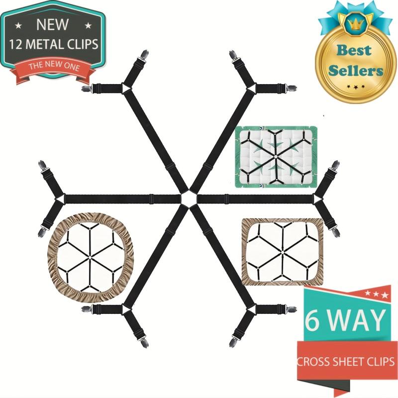 Adjustable 6 Way Cross Bed Sheet Clips for Secure Fit