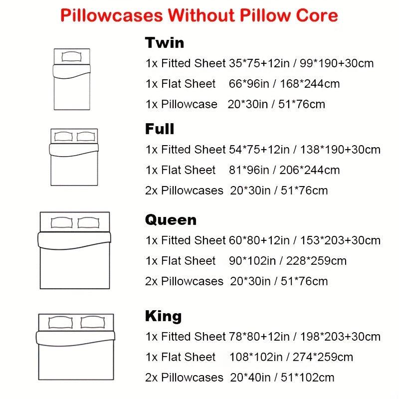 4pcs Brushed Style Bedding Set Solid Soft Fitted Sheet & Flat Sheet