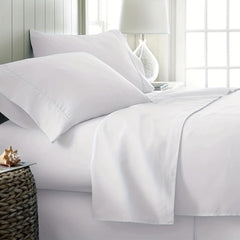 4pcs Brushed Style Bedding Set Solid Soft Fitted Sheet & Flat Sheet