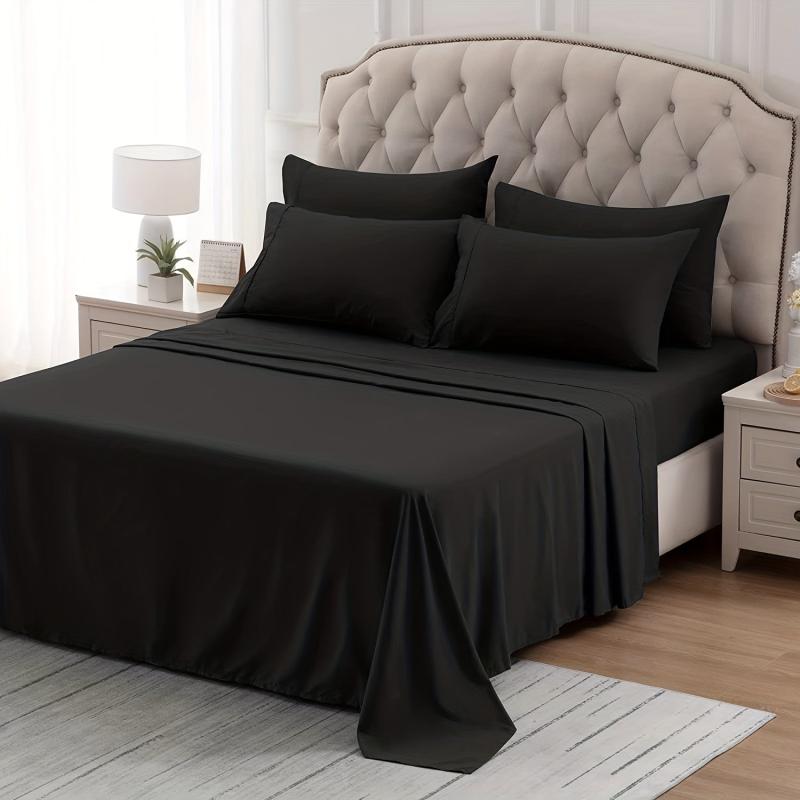 4pcs Brushed Style Bedding Set Solid Soft Fitted Sheet & Flat Sheet