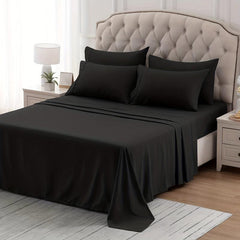 4pcs Brushed Style Bedding Set Solid Soft Fitted Sheet & Flat Sheet