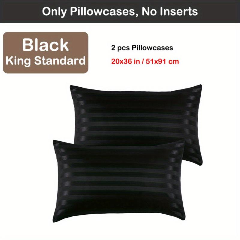 2pcs Satin Striped Pattern Pillowcase Soft Skin Friendly Bedding