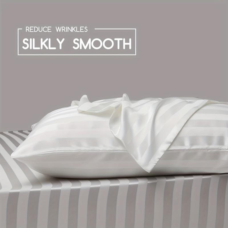 2pcs Satin Striped Pattern Pillowcase Soft Skin Friendly Bedding