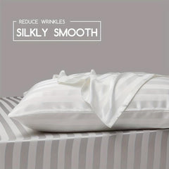 2pcs Satin Striped Pattern Pillowcase Soft Skin Friendly Bedding