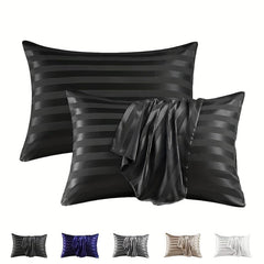 2pcs Satin Striped Pattern Pillowcase Soft Skin Friendly Bedding