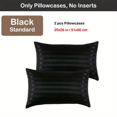 2pcs Satin Striped Pattern Pillowcase Soft Skin Friendly Bedding