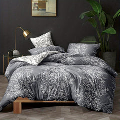 3pcs Branch & Leaf Printing Duvet Set Soft Comfortable Bedding