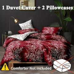 3pcs Branch & Leaf Printing Duvet Set Soft Comfortable Bedding