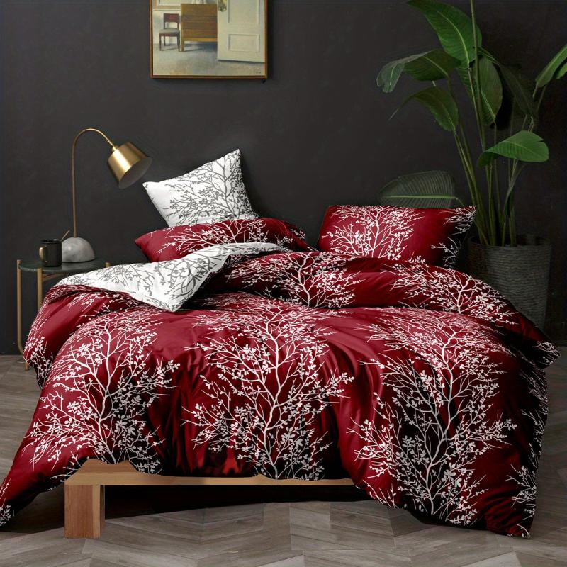 3pcs Branch & Leaf Printing Duvet Set Soft Comfortable Bedding