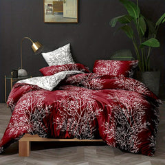 3pcs Branch & Leaf Printing Duvet Set Soft Comfortable Bedding