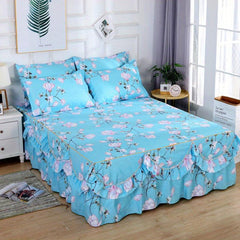 Brushed Bed Skirt Elastic Adjustable Flower Print Bedding Bedroom Decor