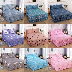 Brushed Bed Skirt Elastic Adjustable Flower Print Bedding Bedroom Decor