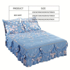 Brushed Bed Skirt Elastic Adjustable Flower Print Bedding Bedroom Decor