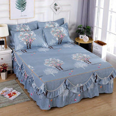 Brushed Bed Skirt Elastic Adjustable Flower Print Bedding Bedroom Decor