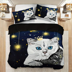 Starry Pet Cat Digital Print Duvet Cover Set