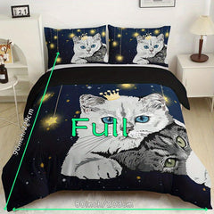 Starry Pet Cat Digital Print Duvet Cover Set