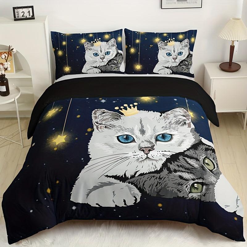 Starry Pet Cat Digital Print Duvet Cover Set