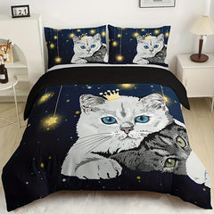 Starry Pet Cat Digital Print Duvet Cover Set