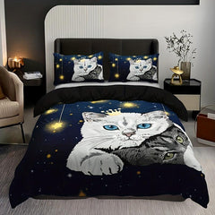 Starry Pet Cat Digital Print Duvet Cover Set
