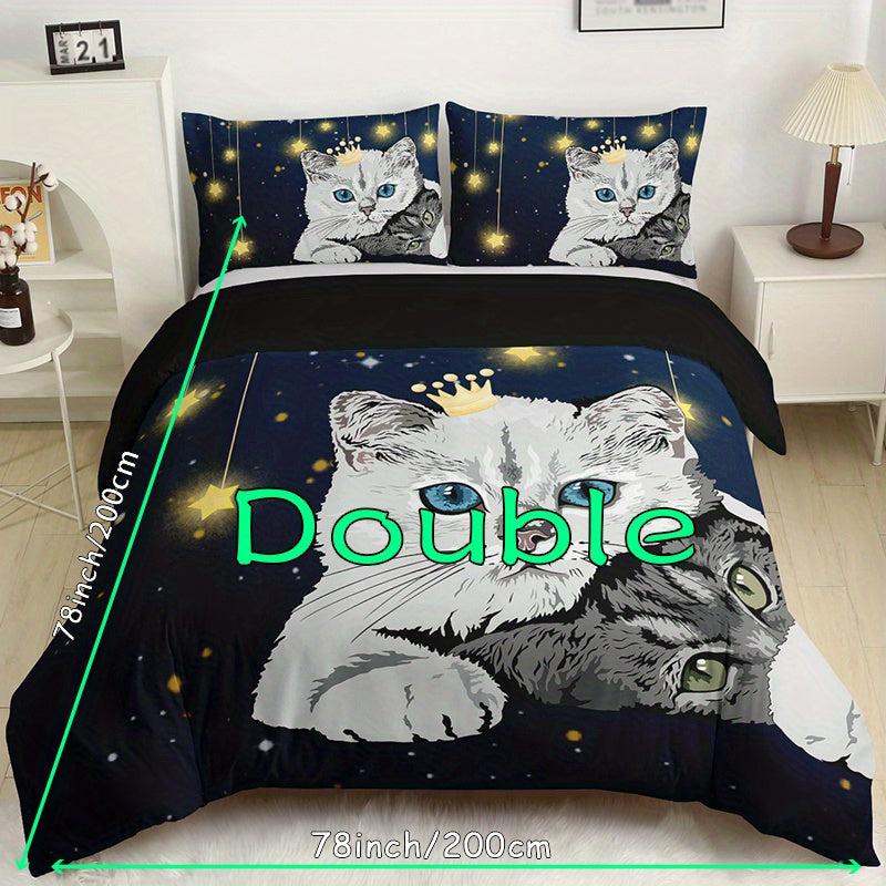Starry Pet Cat Digital Print Duvet Cover Set