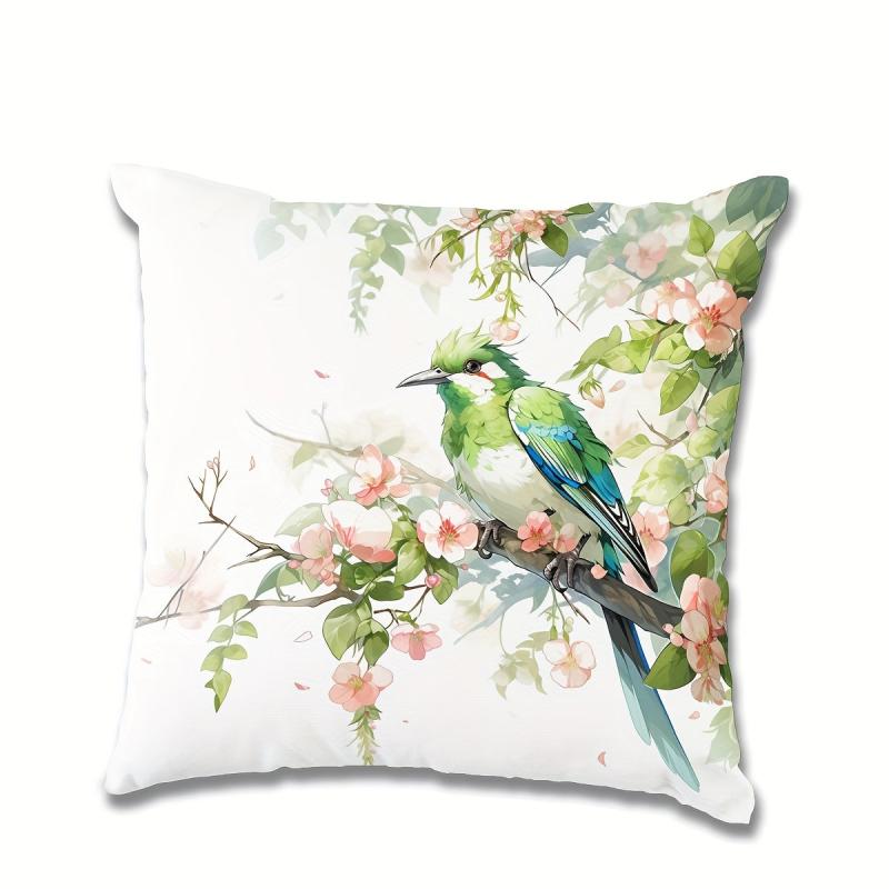 Green Bird Pillowcase for Home Decor - Sofa, Car, Office Chair Pattern Print Pil