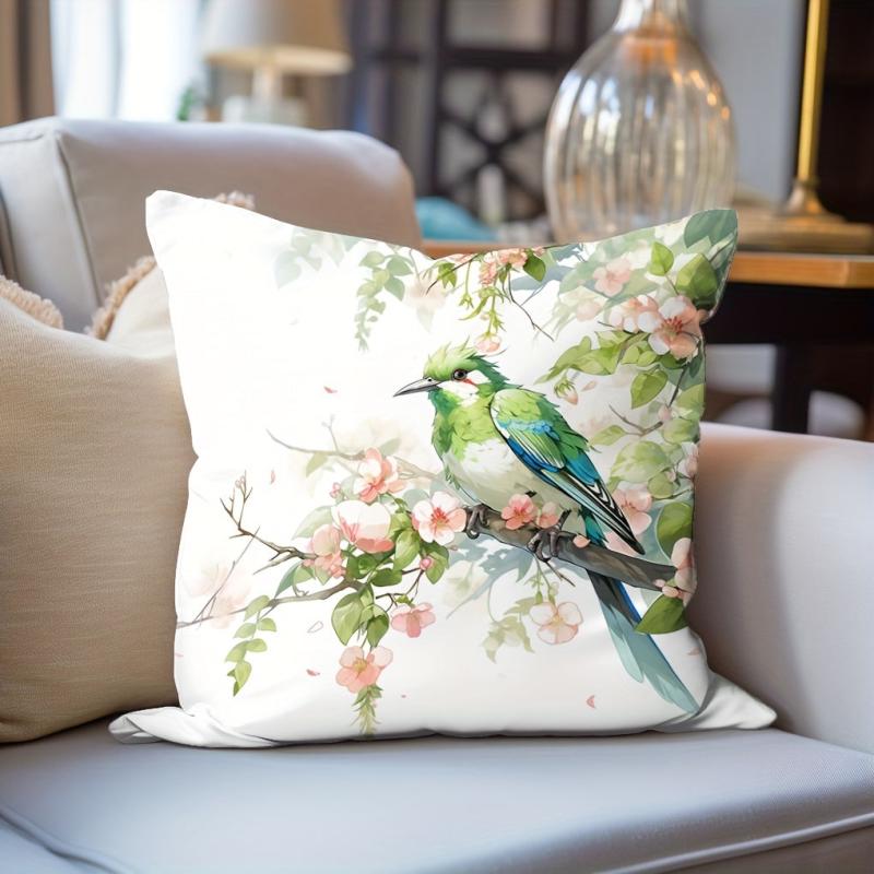 Green Bird Pillowcase for Home Decor - Sofa, Car, Office Chair Pattern Print Pil