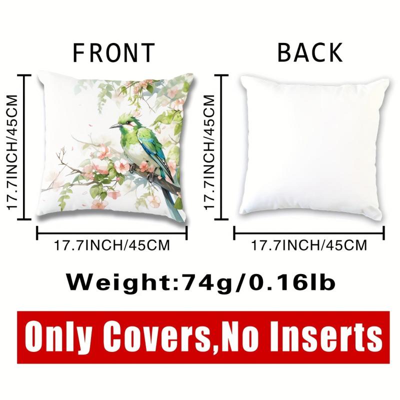 Green Bird Pillowcase for Home Decor - Sofa, Car, Office Chair Pattern Print Pil