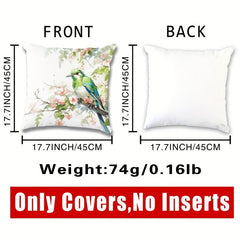 Green Bird Pillowcase for Home Decor - Sofa, Car, Office Chair Pattern Print Pil