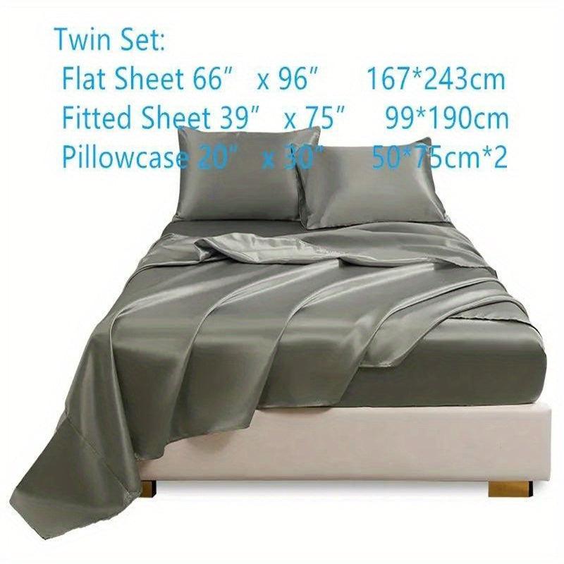 4pcs Stain Fitted Sheet Set Soft Comfortable Breathable Solid Bedding Set