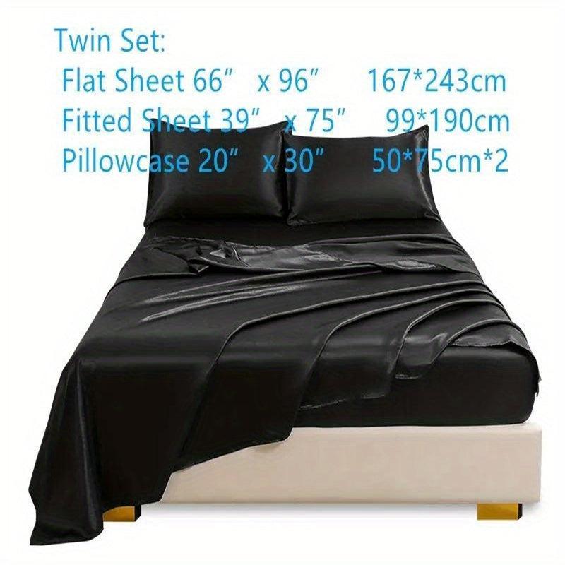 4pcs Stain Fitted Sheet Set Soft Comfortable Breathable Solid Bedding Set