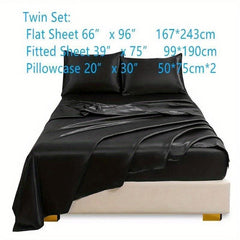4pcs Stain Fitted Sheet Set Soft Comfortable Breathable Solid Bedding Set