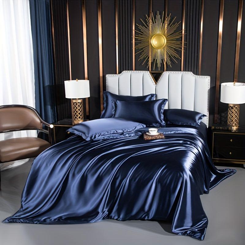 4pcs Stain Fitted Sheet Set Soft Comfortable Breathable Solid Bedding Set