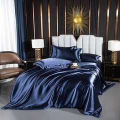 4pcs Stain Fitted Sheet Set Soft Comfortable Breathable Solid Bedding Set