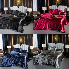 4pcs Stain Fitted Sheet Set Soft Comfortable Breathable Solid Bedding Set