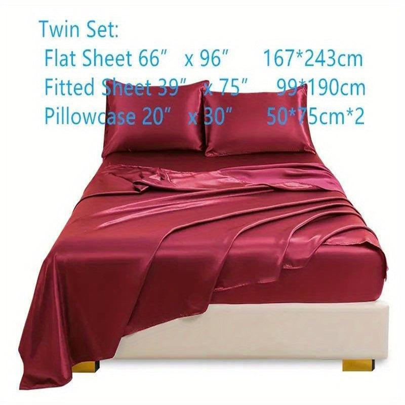 4pcs Stain Fitted Sheet Set Soft Comfortable Breathable Solid Bedding Set
