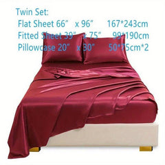 4pcs Stain Fitted Sheet Set Soft Comfortable Breathable Solid Bedding Set