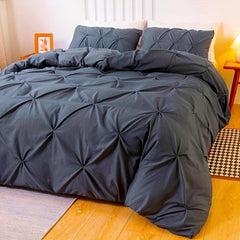 Pinch Pleated Duvet Cover Set Microfiber Comforter Cover