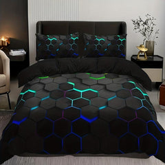 3Pcs Geometric Honeycomb Print Duvet Cover Set - Soft Microfiber Bedding