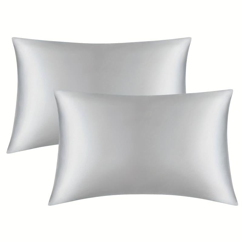 2pcs Silver Gray Silk Satin Pillowcase Envelope Closure