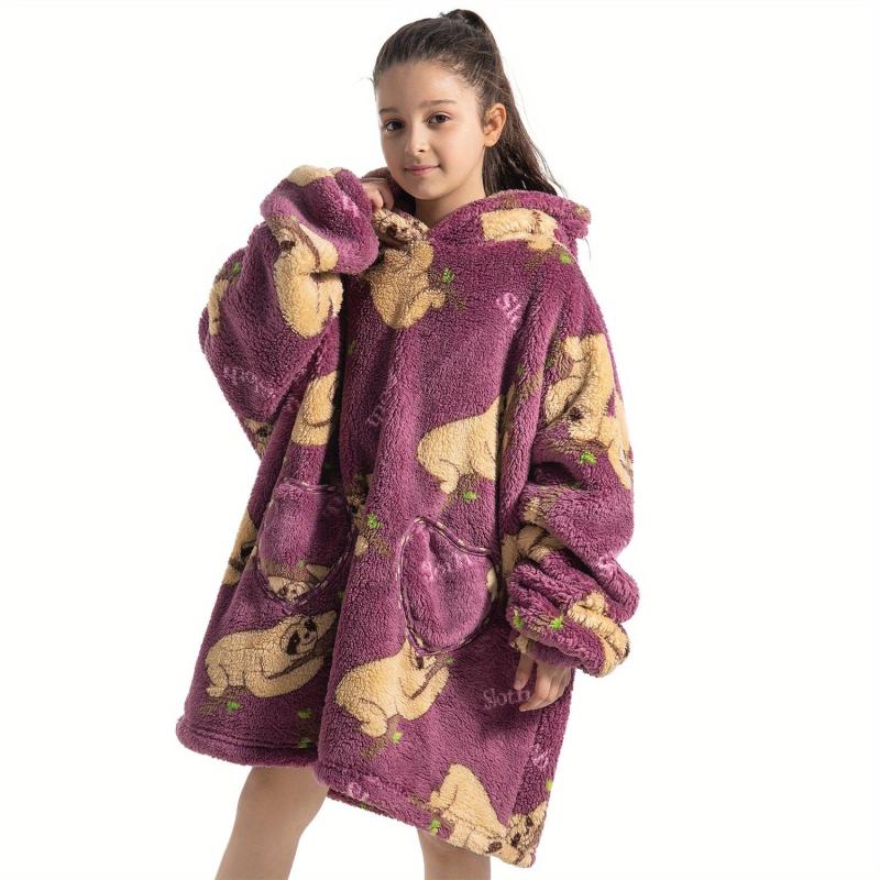 Kids Oversized Hoodie Blanket Sherpa Fleece Warm Wearable Sweatshirt