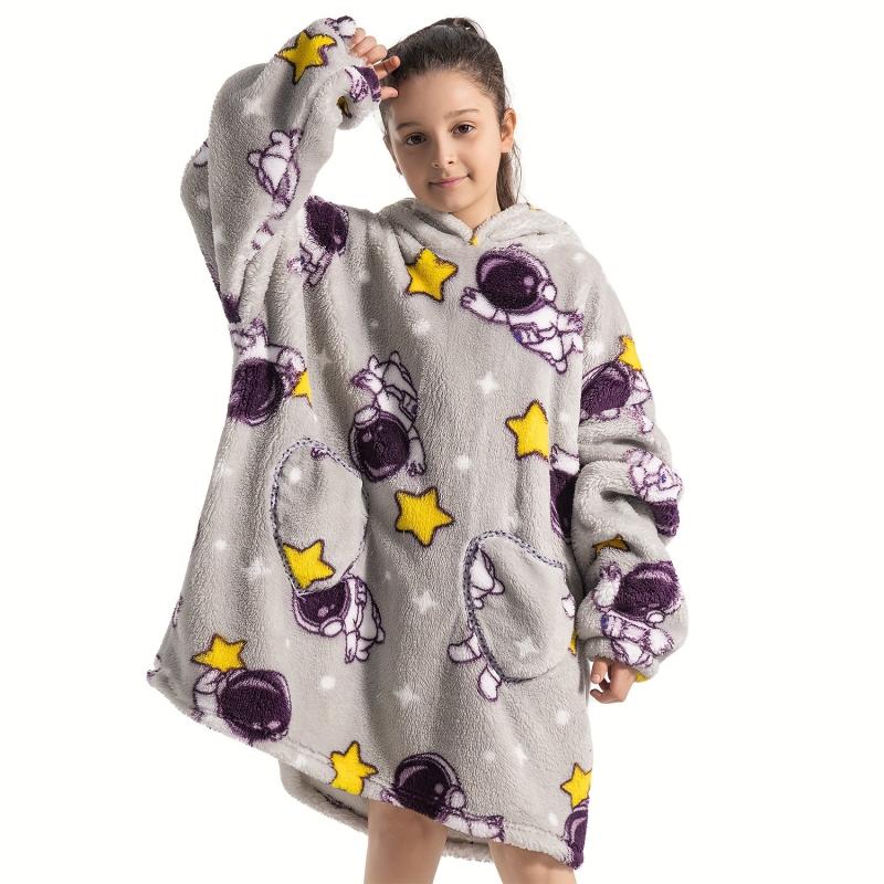 Kids Oversized Hoodie Blanket Sherpa Fleece Warm Wearable Sweatshirt