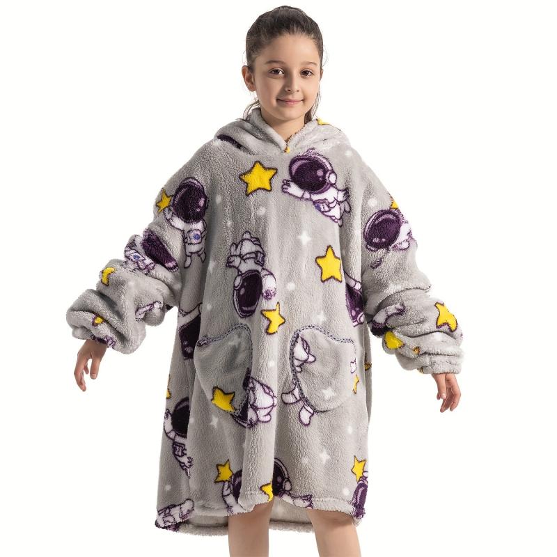 Kids Oversized Hoodie Blanket Sherpa Fleece Warm Wearable Sweatshirt