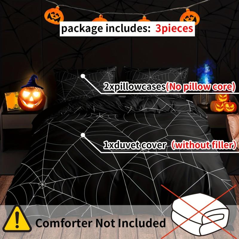 Halloween Spider Web Duvet Cover Set - 3pcs