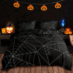 Halloween Spider Web Duvet Cover Set - 3pcs