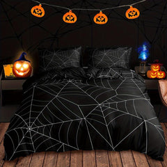 Halloween Spider Web Duvet Cover Set - 3pcs
