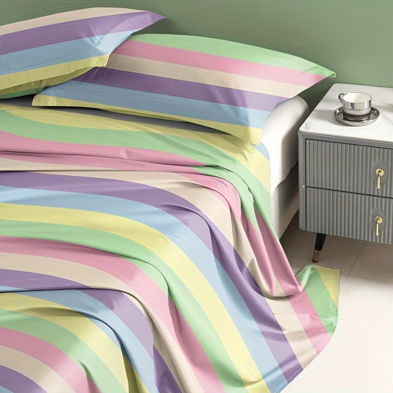 Rainbow Striped Flat Sheet Soft Bedding