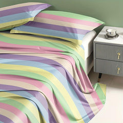 Rainbow Striped Flat Sheet Soft Bedding
